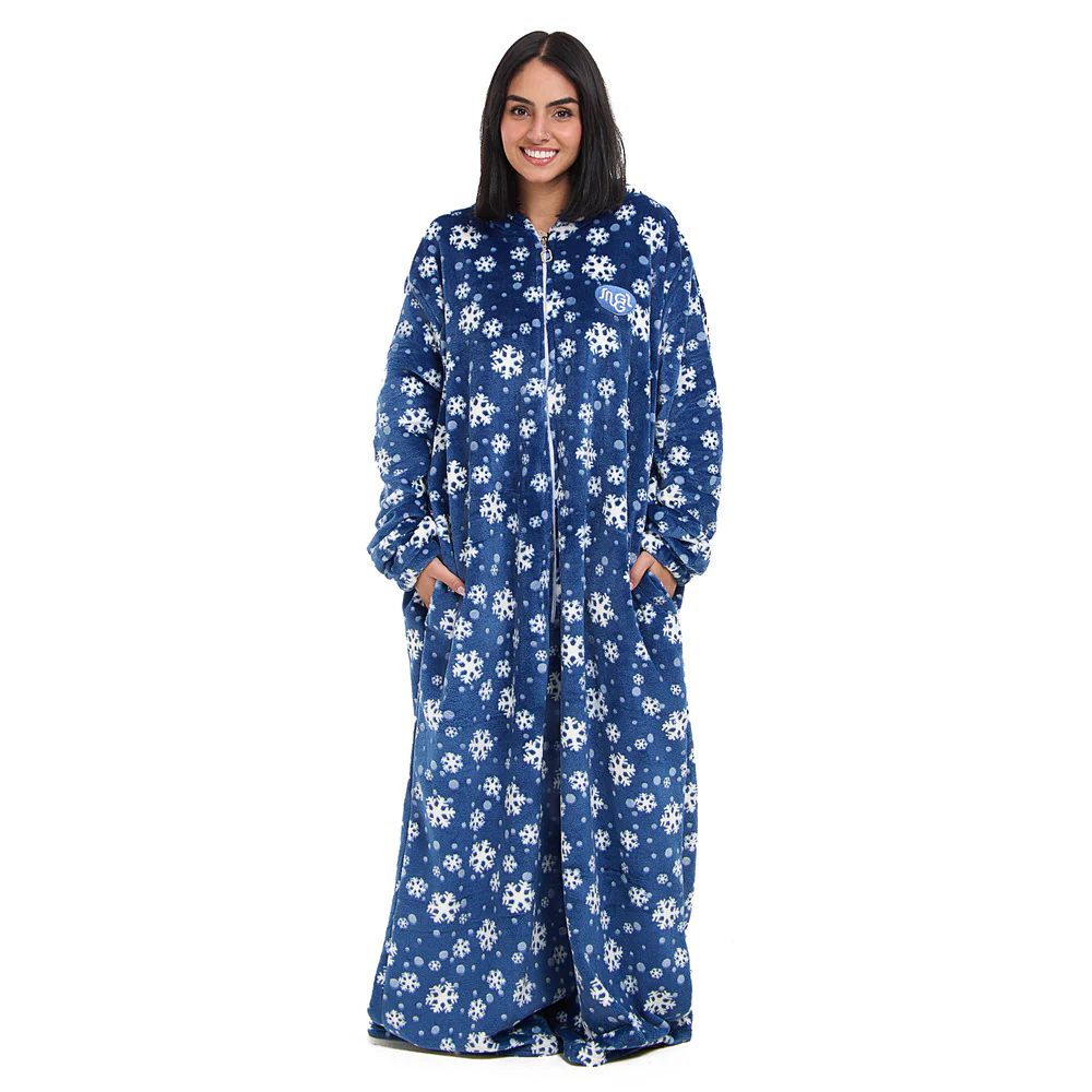 Snuggs Monk Wearable Blanket Snowflakes Petroleum - Image 9