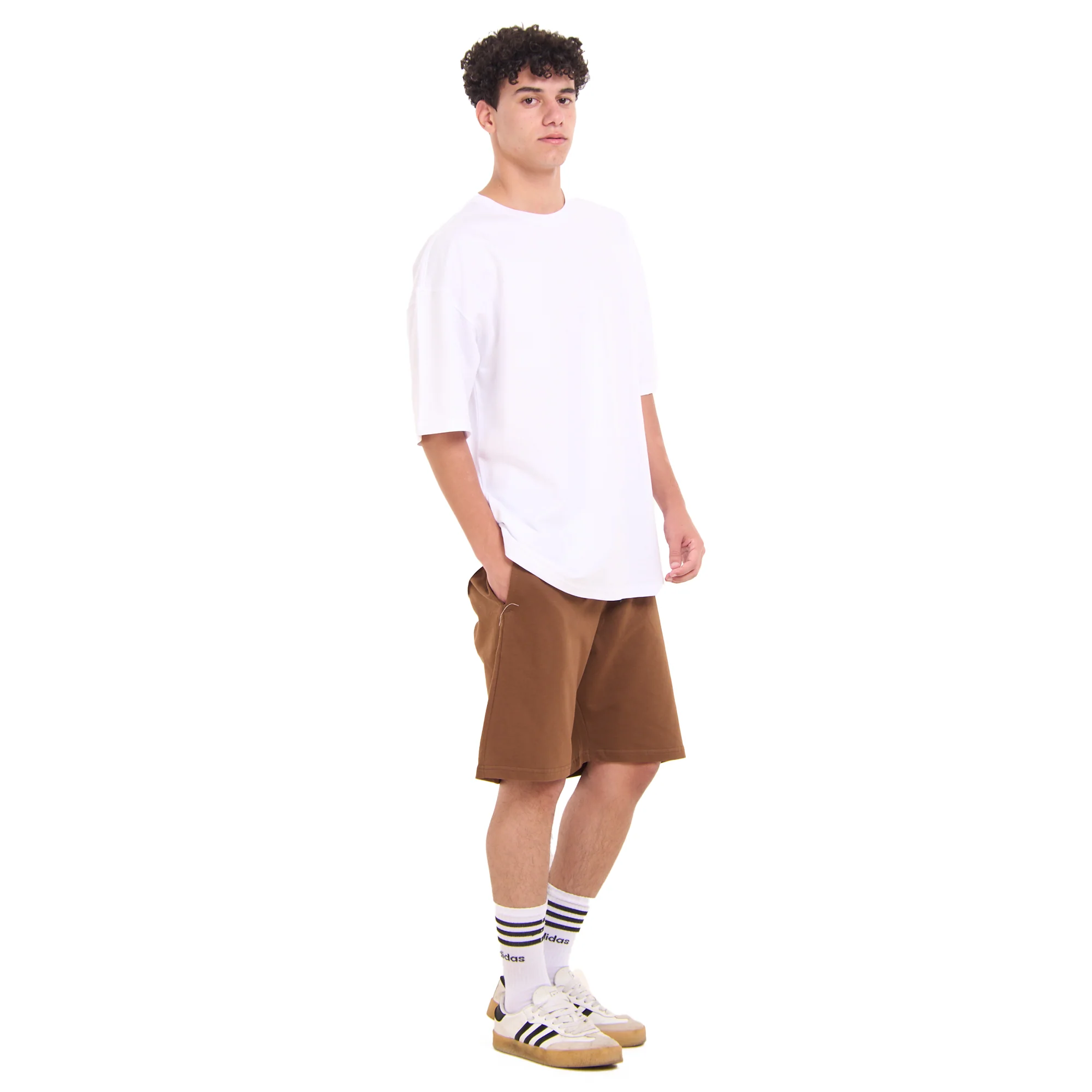 Snuggs oversized set Off White T-shirt + Brown Shorts - Image 3
