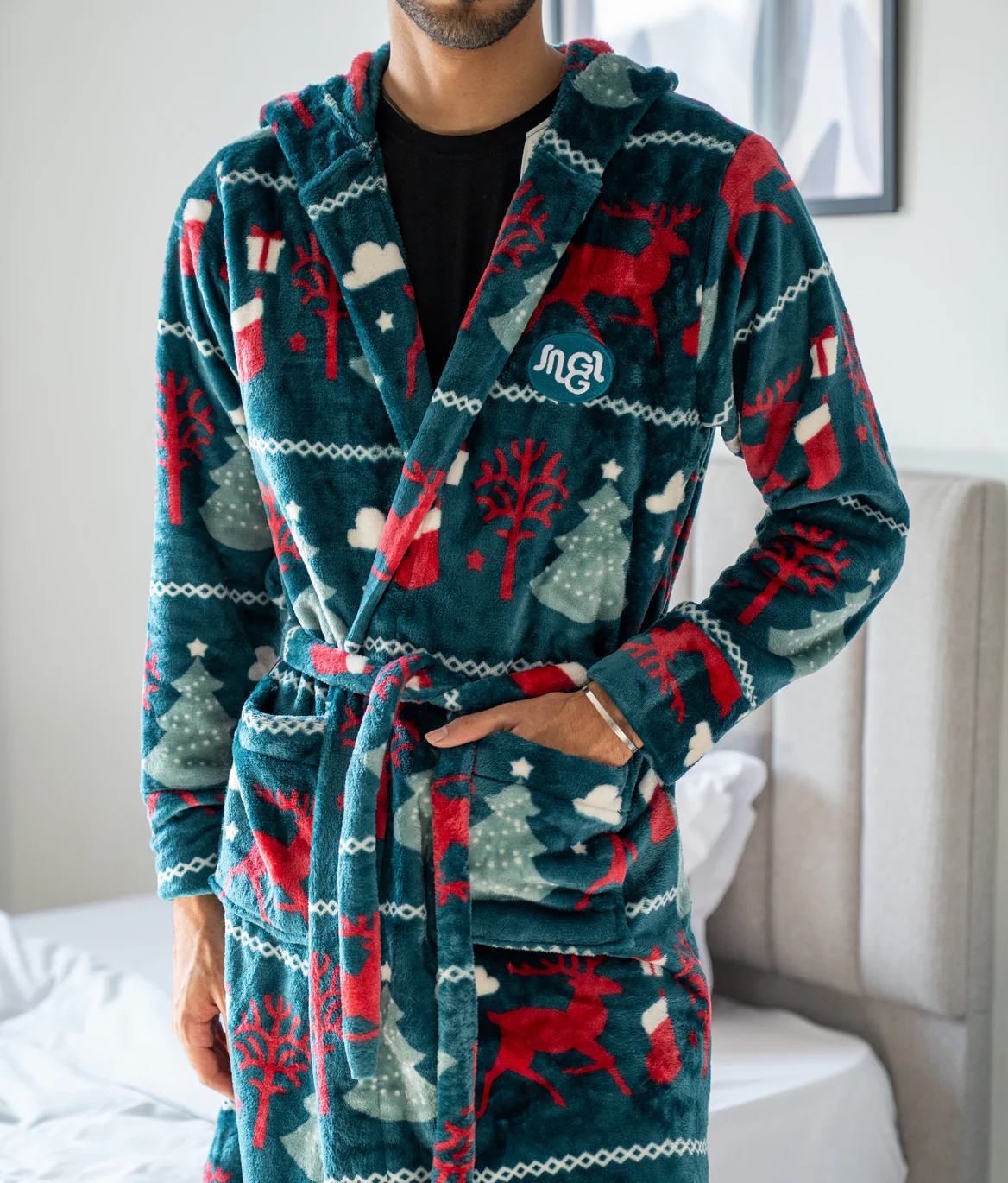 Snuggs Blanket Robe Christmas Teal Deer - Image 2