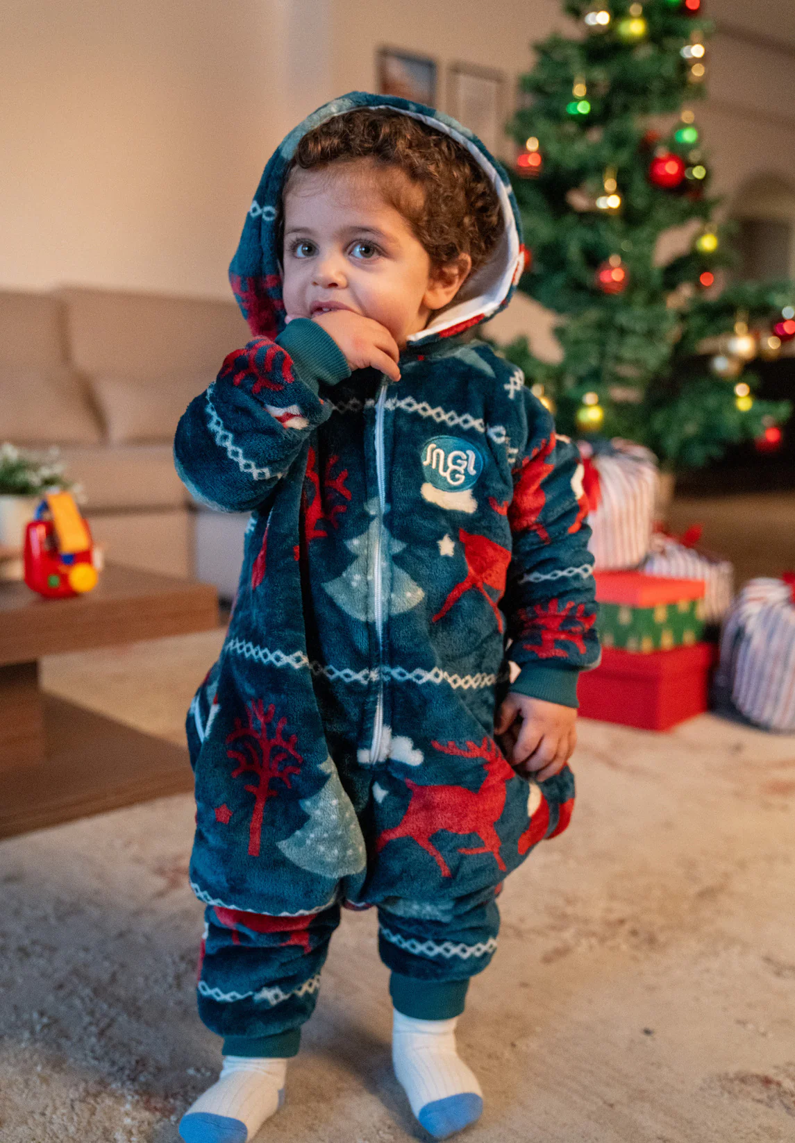 Snuggs Toddler Blanket Onesie Christmas Deer Teal - Image 2