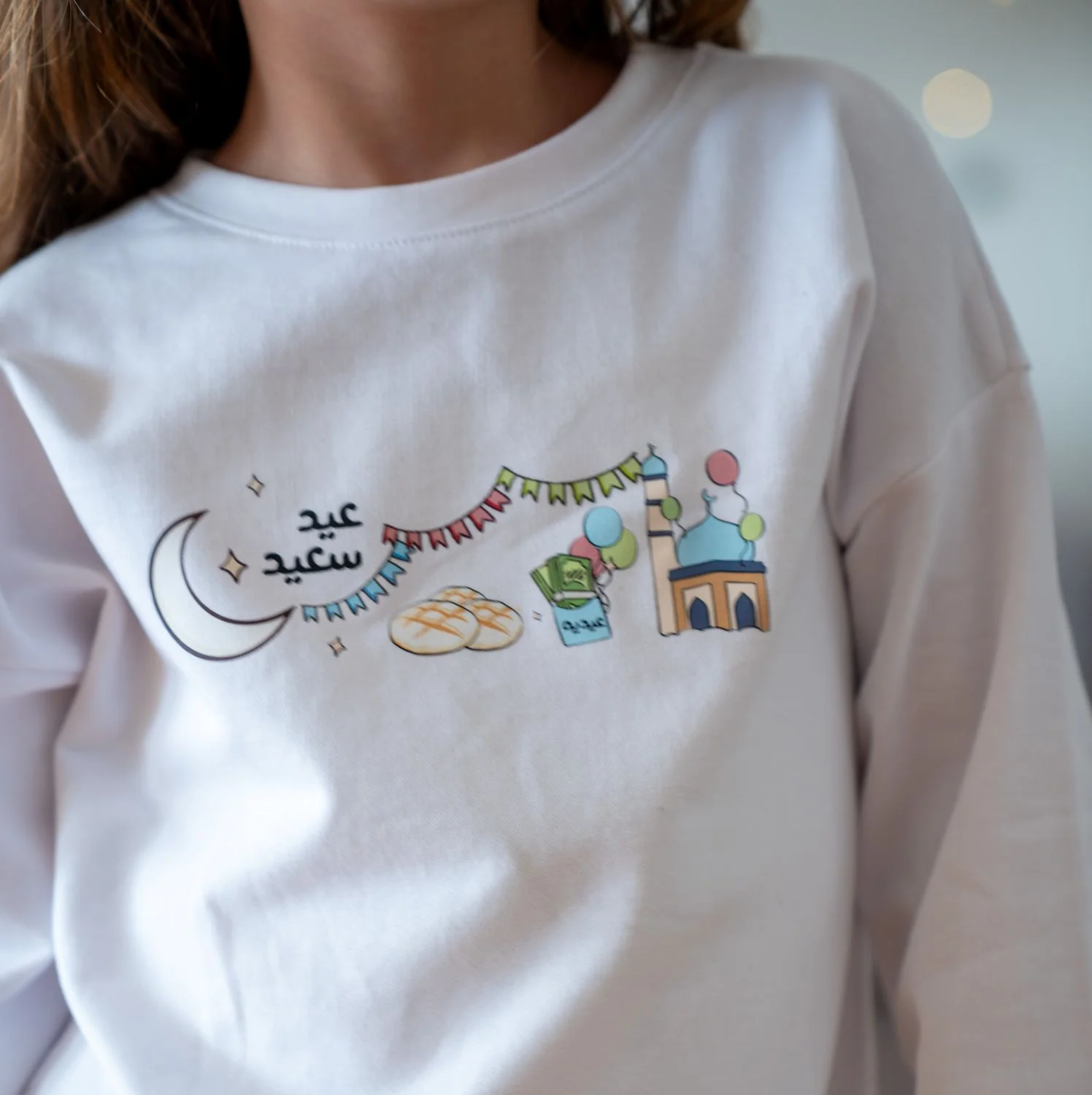 Snuggs Unisex Kids Eid pajama set Off White T-shirt + Light Blue Pants - Image 3