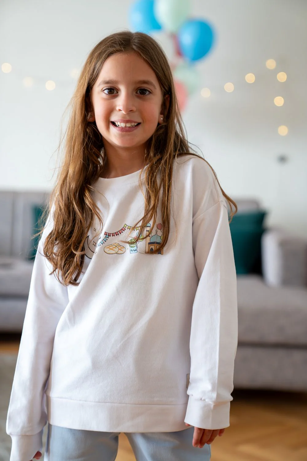 Snuggs Unisex Kids Eid pajama set Off White T-shirt + Light Blue Pants - Image 7