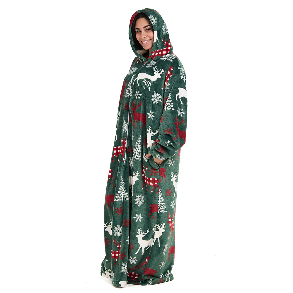 Snuggs Wearable Blanket Monk Green Christmas Deer - Image 3