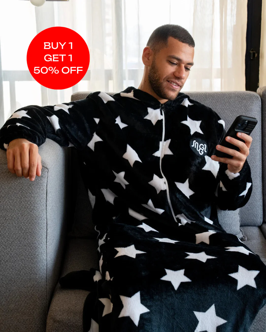 Snuggs Wearable Blanket Monk Black Stars