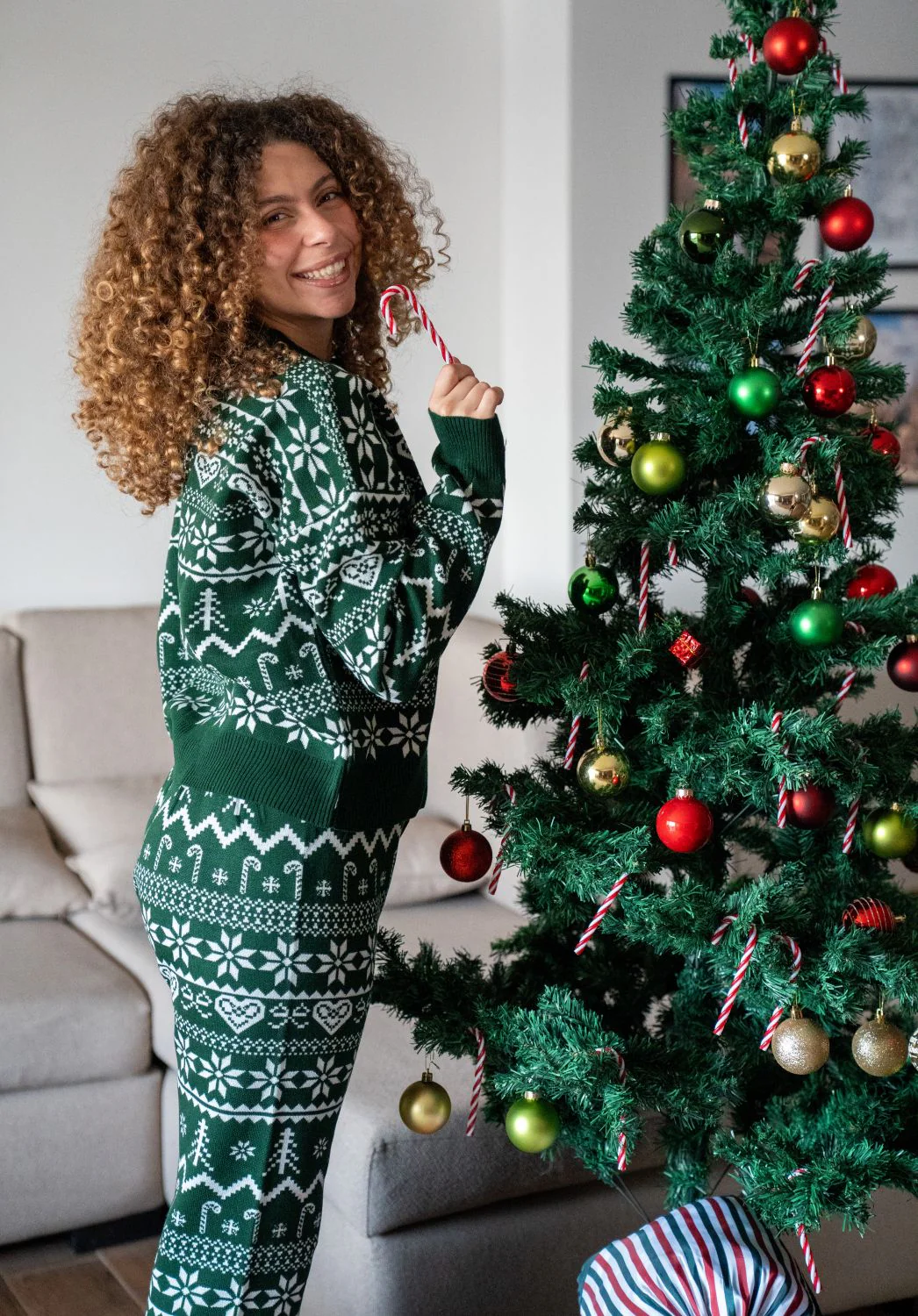 Snuggs women winter Knit pajama Dark Green - Image 2