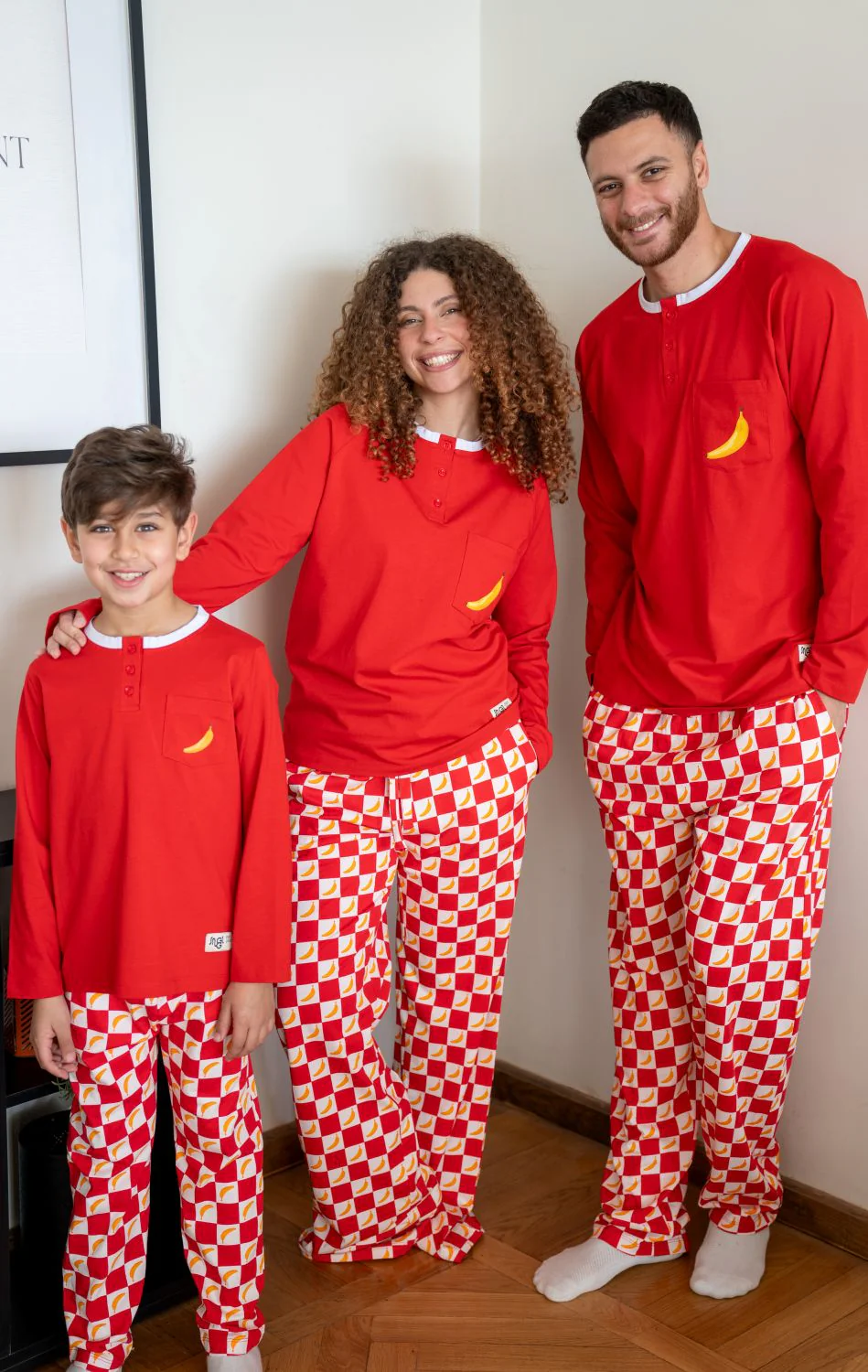 Unisex Kids Eid pajama set Dark Red Top + Banana Checkered Pants - Image 3