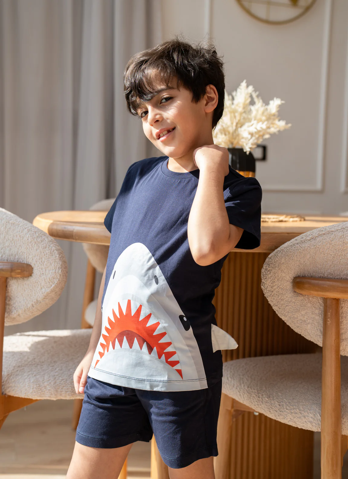 Unisex kids summer pajama set Dark Blue t-shirt + Shorts - Image 3