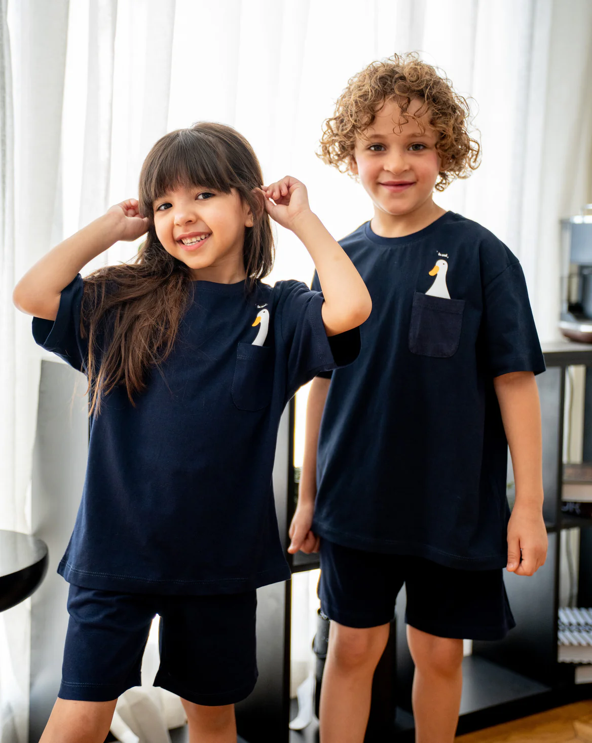 Unisex kids summer pajama set Duck t-shirt + Dark Blue shorts - Image 4