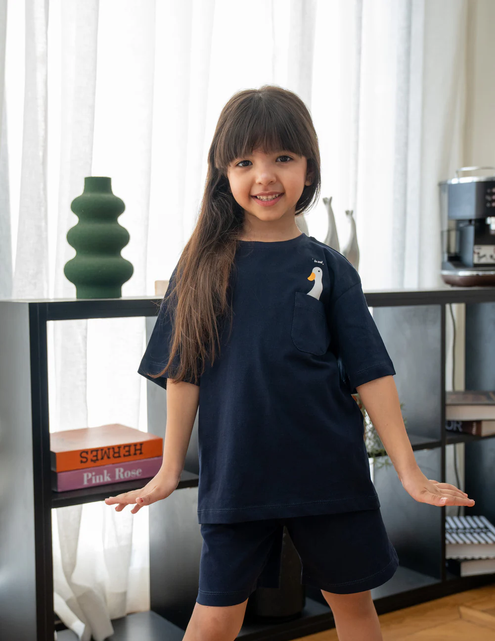 Unisex kids summer pajama set Duck t-shirt + Dark Blue shorts - Image 5