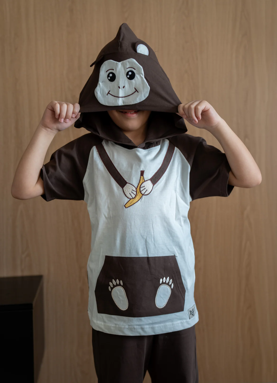 Unisex kids summer pajama set White t-shirt + Brown Pants - Image 3