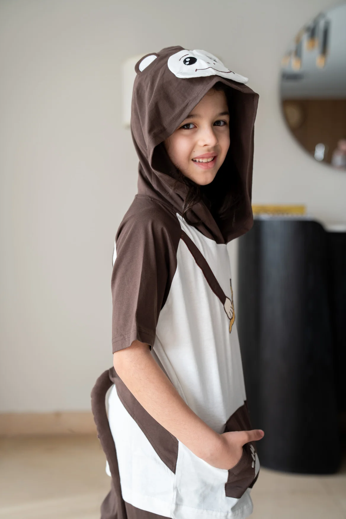 Unisex kids summer pajama set White t-shirt + Brown Pants - Image 5