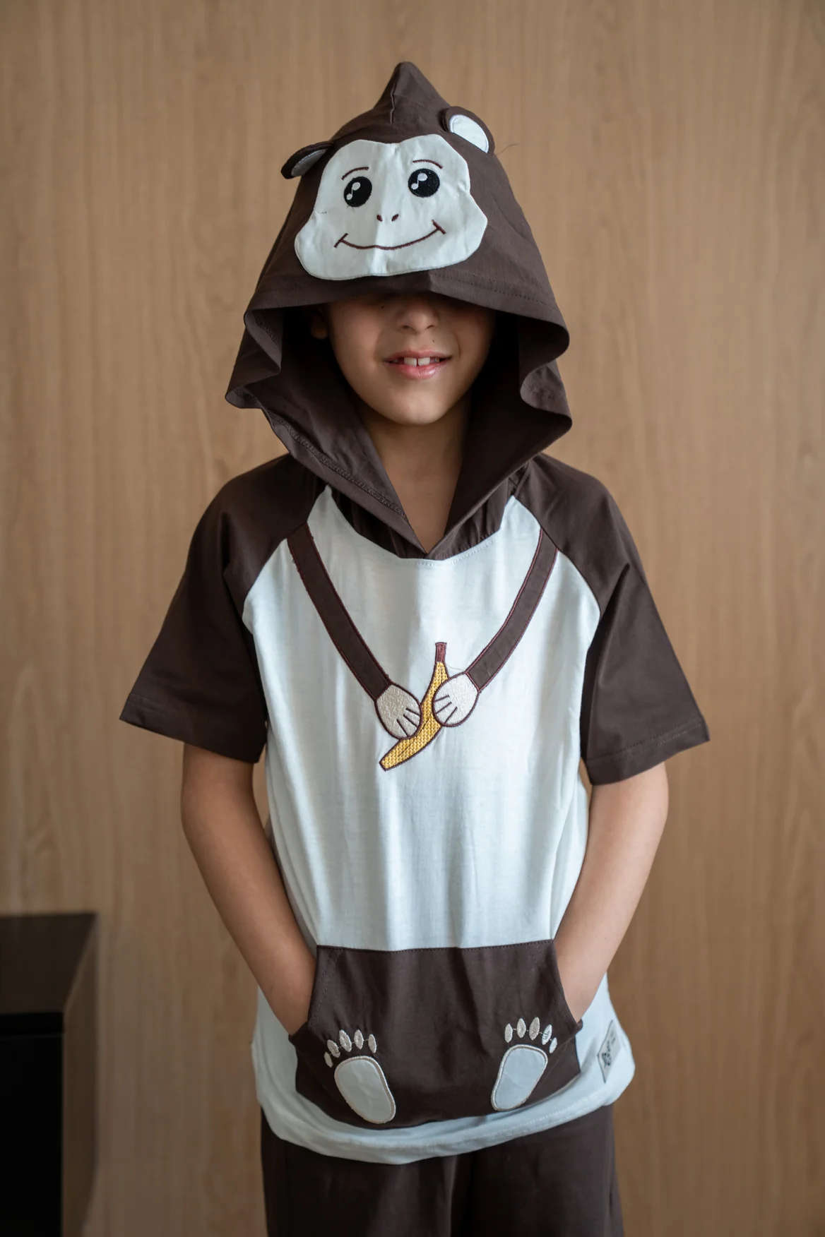 Unisex kids summer pajama set White t-shirt + Brown Pants - Image 6