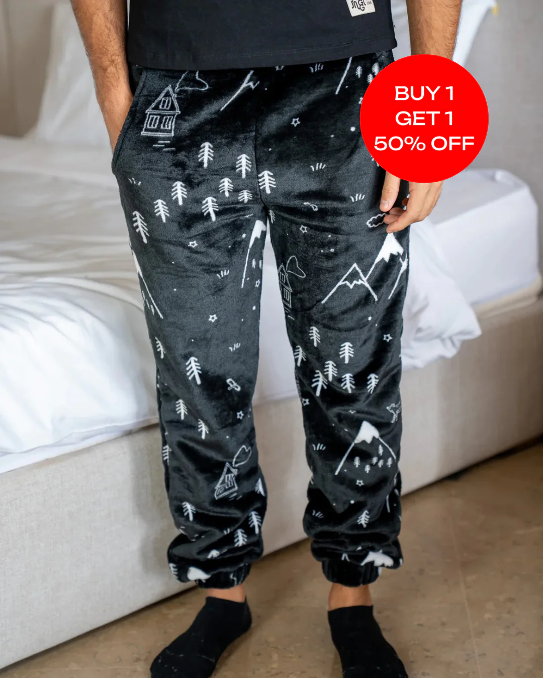 Unisex winter Snow Mountains Black pants