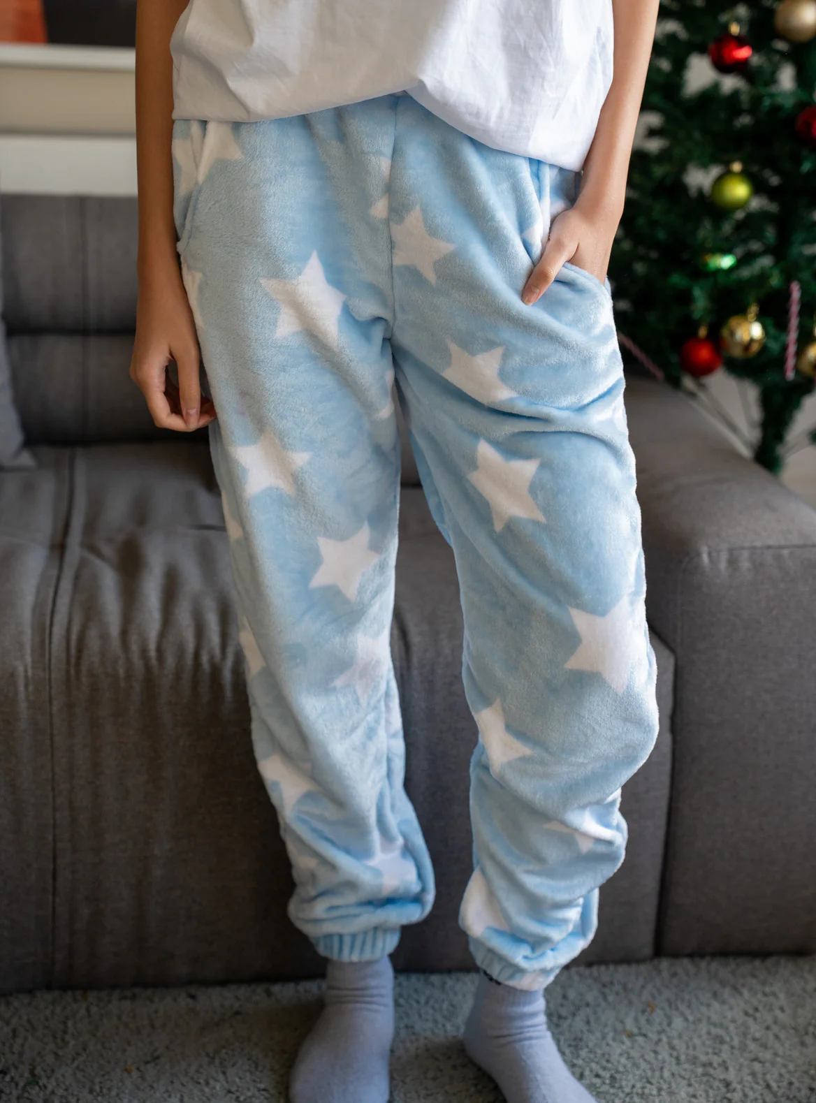 Unisex winter Stars Light Blue pants - Image 2
