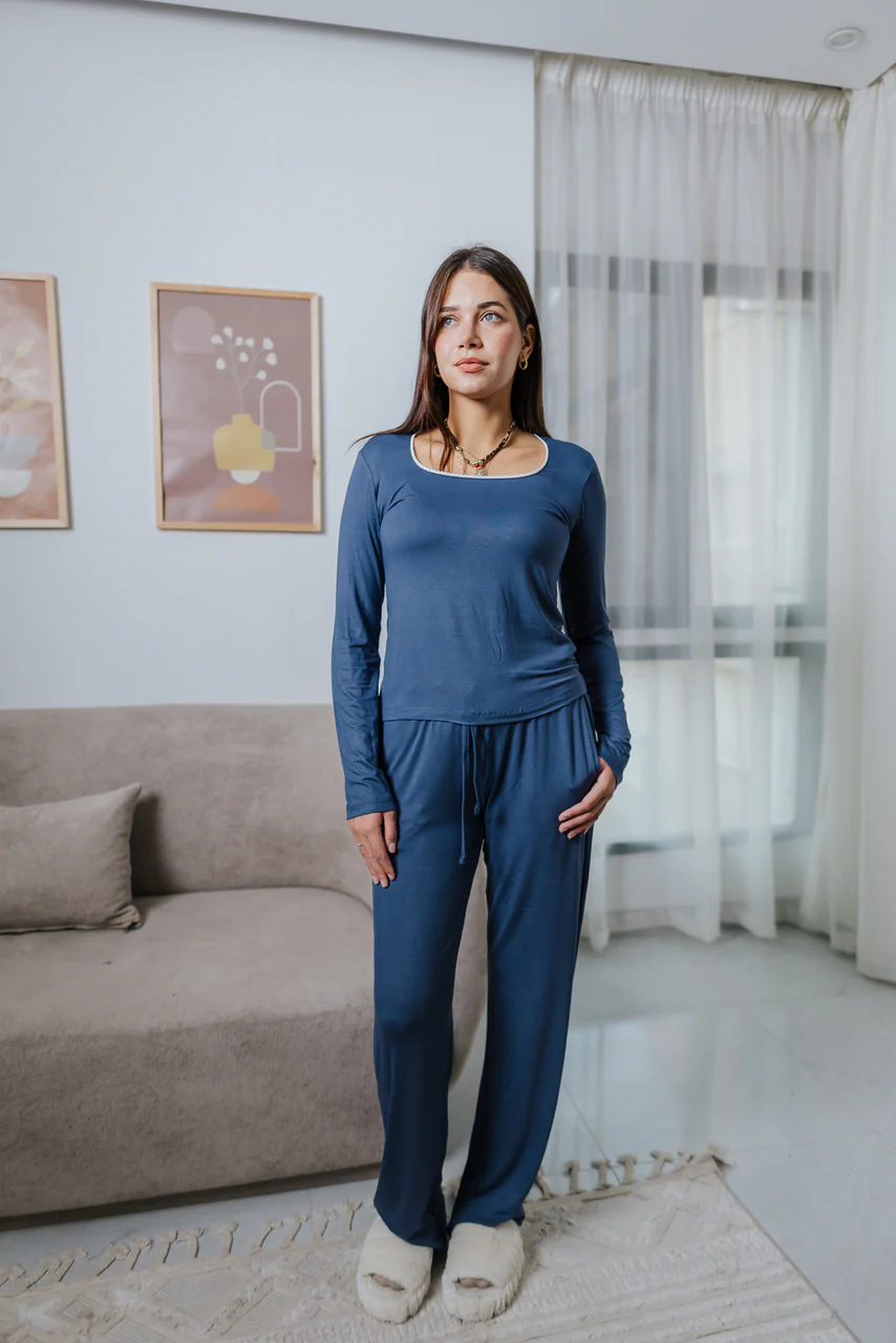 Women Fall pajama set Blue shirt + Pants - Image 2