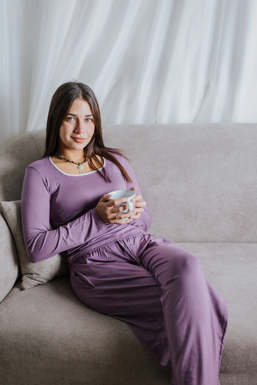 Women Fall pajama set Lavender shirt + Pants - Image 2