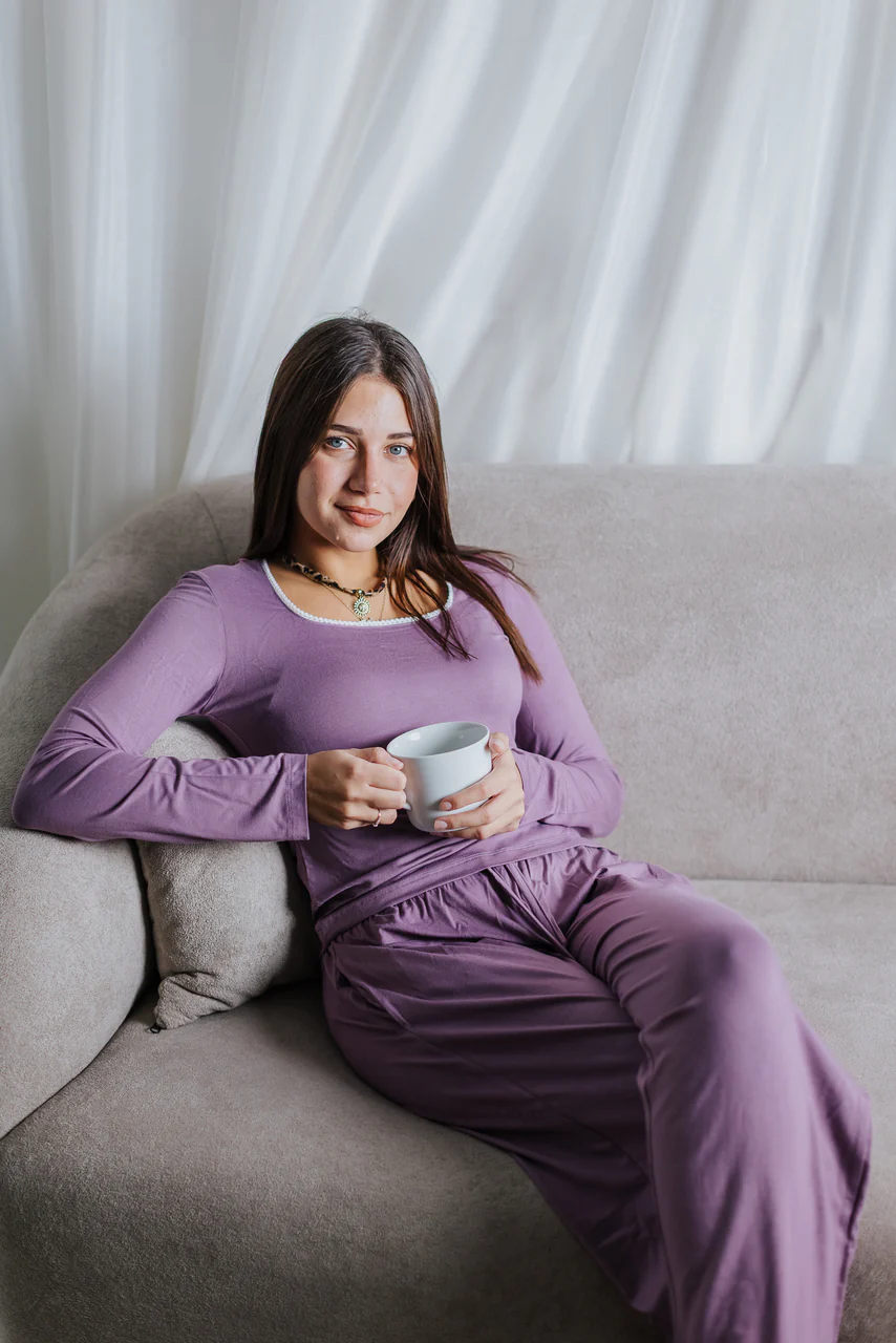 Women Fall pajama set Lavender shirt + Pants - Image 3