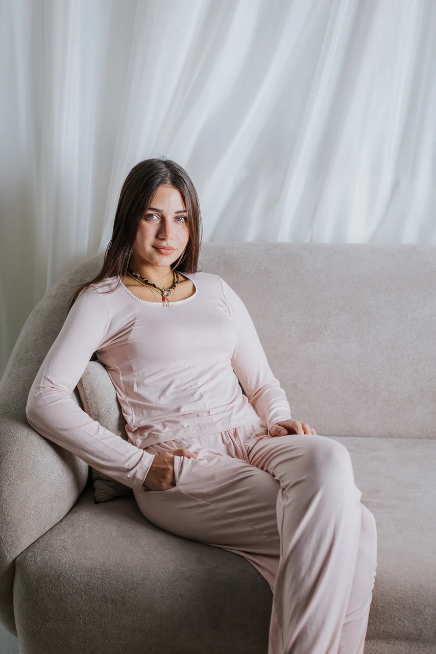 Women Fall pajama set Light Rose shirt + Pants - Image 2