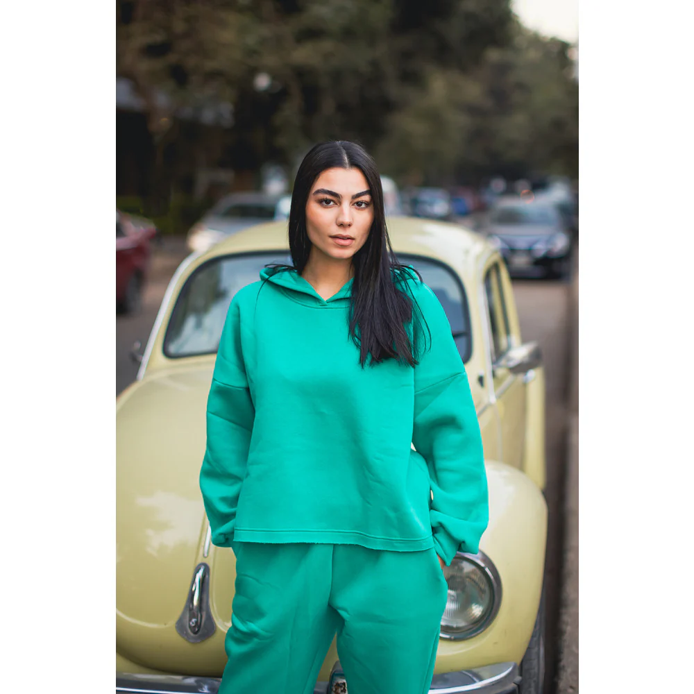 Women cropped hoodie set Green - Image 2