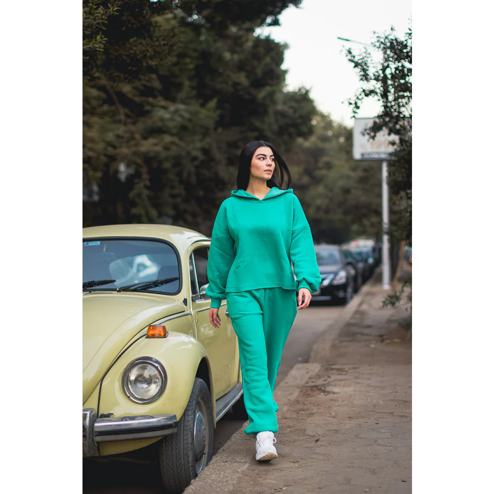 Women cropped hoodie set Green - Image 3
