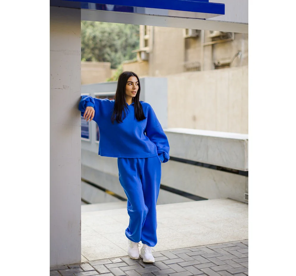 Women cropped hoodie set Royal Blue - Image 3