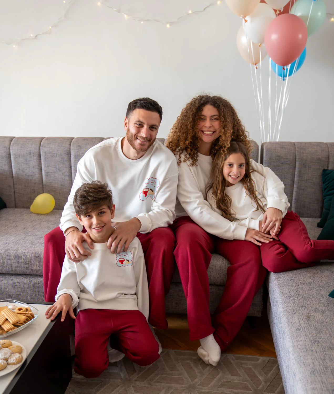 Women Eid Pajama Set Off White T-shirt  + Dark Red pants - Image 4