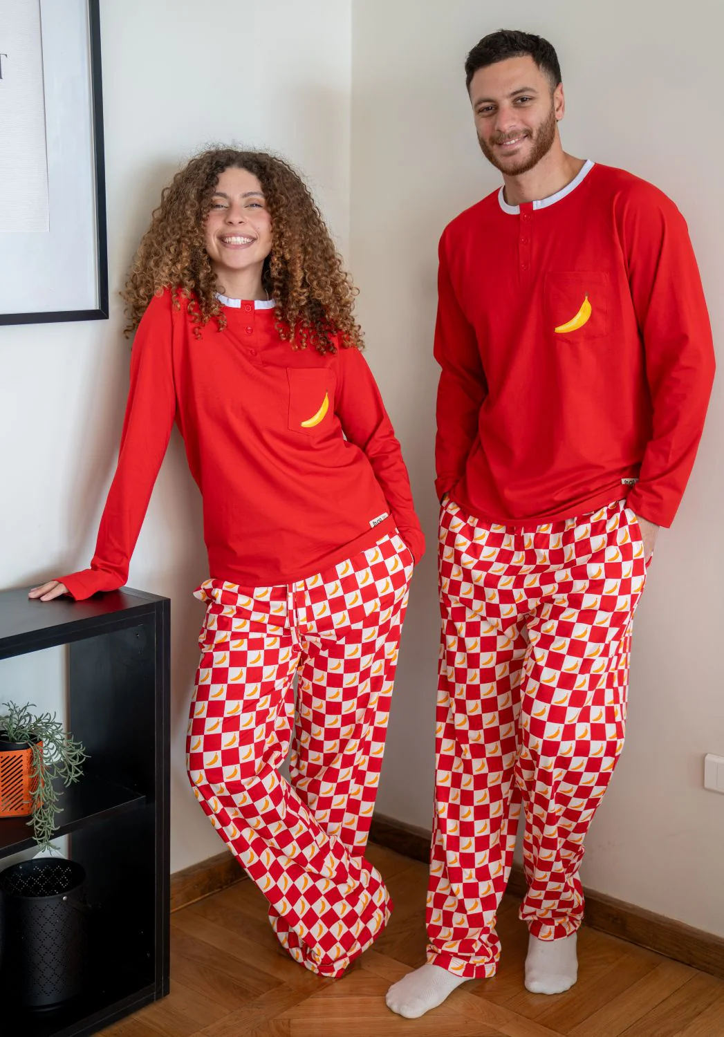 Women Eid Pajama Set Dark Red Top + Banana Checkered Pants - Image 3