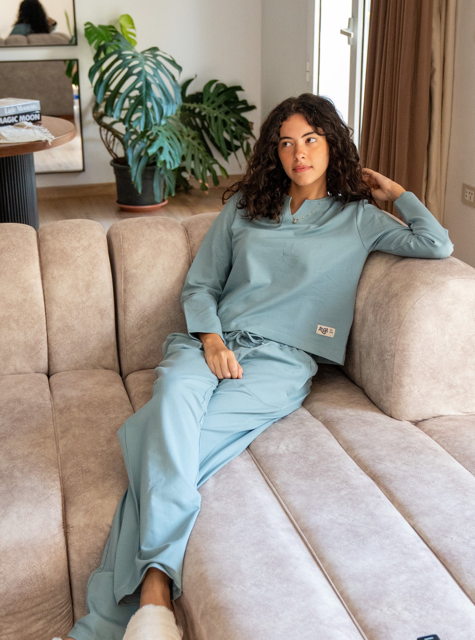 Women Spring Pajama Set Dusty Blue sweatshirt + pants - Image 4
