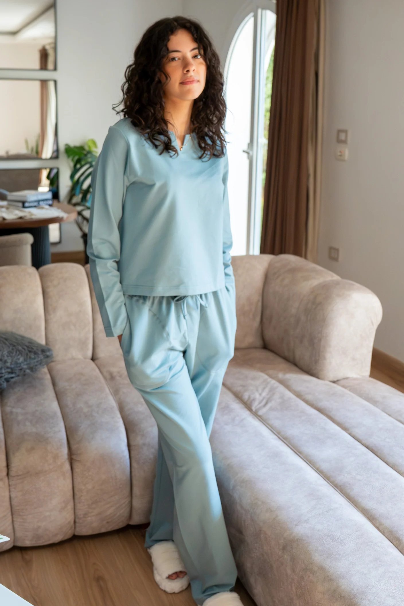 Women Spring Pajama Set Dusty Blue sweatshirt + pants - Image 5