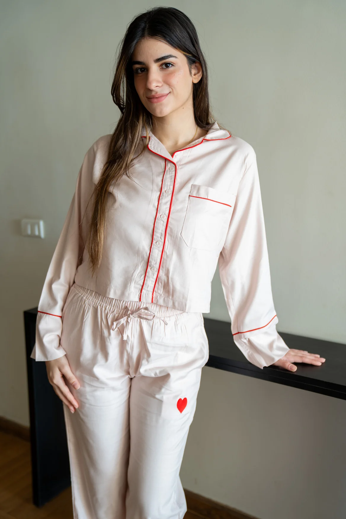 Women Spring Pajama Set Dusty Rose Top + pants - Image 3