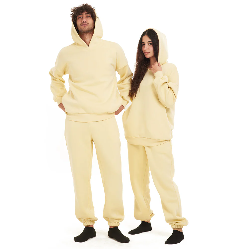 Snuggs oversized unisex hoodie set Cream - Image 2