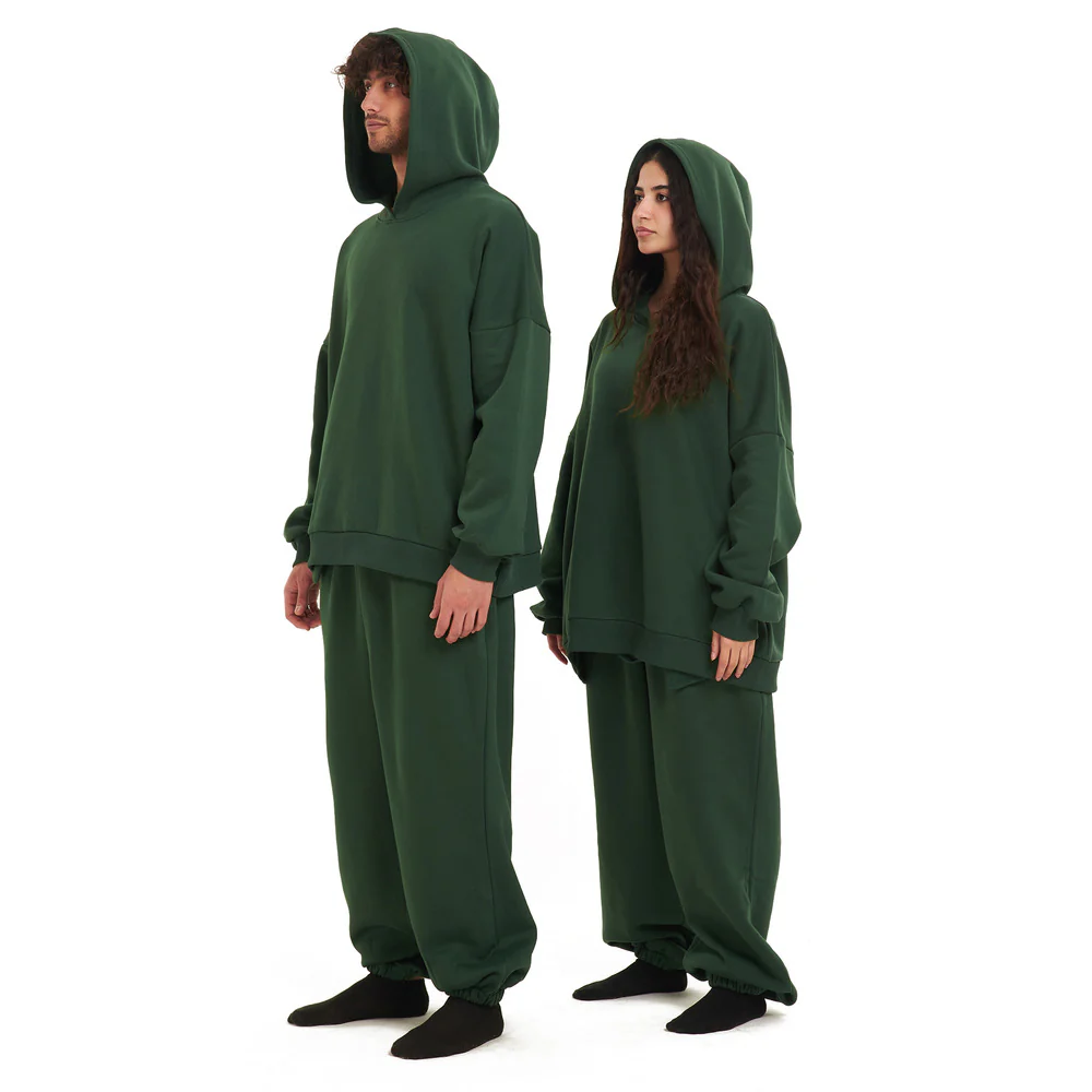 Snuggs oversized unisex hoodie set Dark Green - Image 2