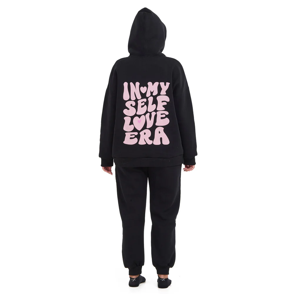 Women Black Self Love Era Oversize Hoodie Set - Image 2
