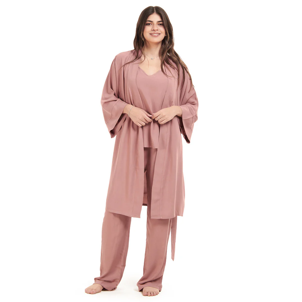 Women summer 3 piece pajama set  Cashmere Top + Cashmere kimono & Pants - Image 3