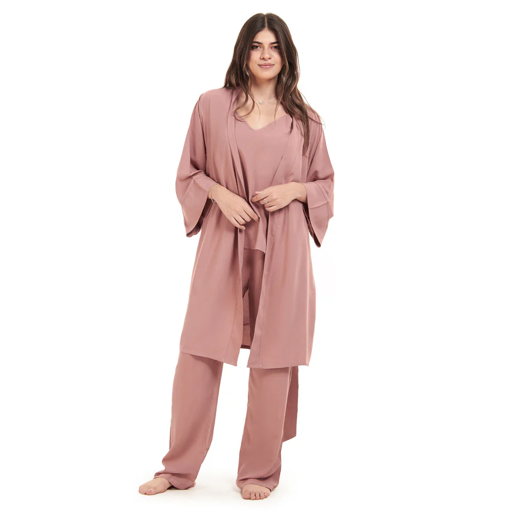 Women summer 3 piece pajama set  Cashmere Top + Cashmere kimono & Pants - Image 4