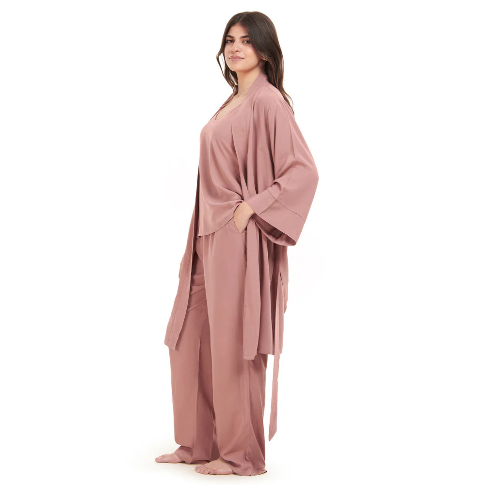 Women summer 3 piece pajama set  Cashmere Top + Cashmere kimono & Pants - Image 5