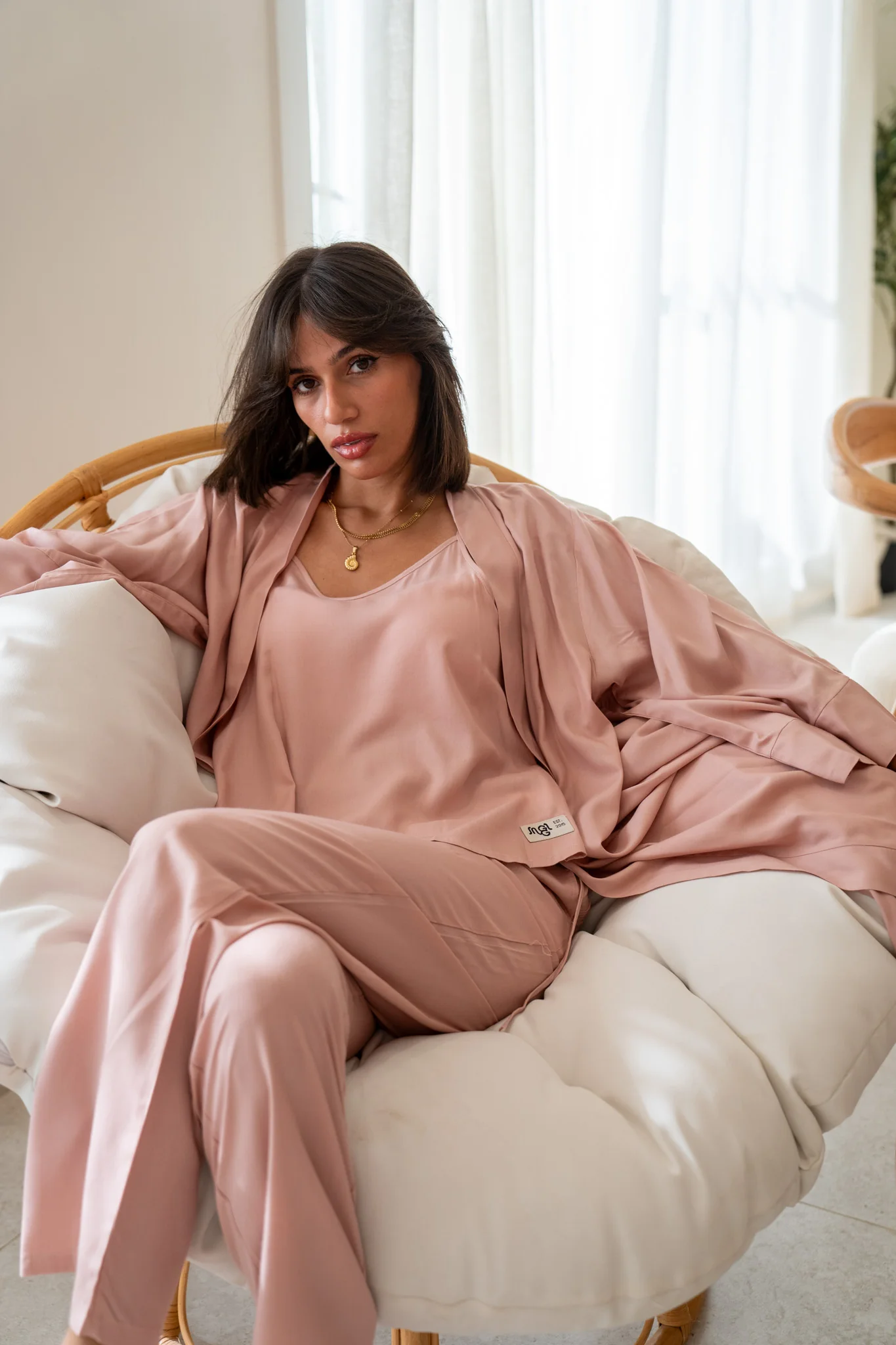 Women summer 3 piece pajama set Rose Top + Rose kimono & Pants - Image 3