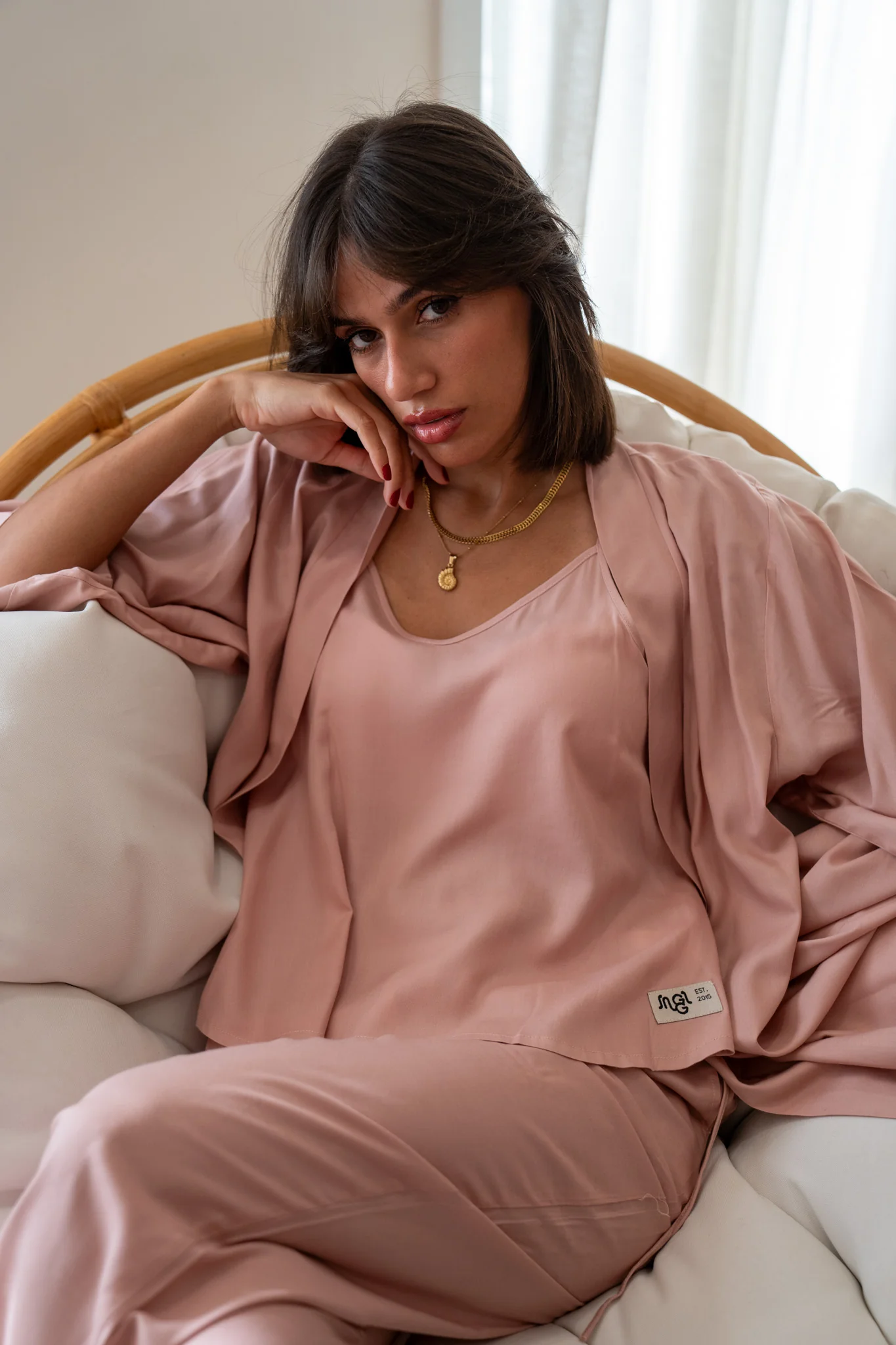 Women summer 3 piece pajama set Rose Top + Rose kimono & Pants - Image 4