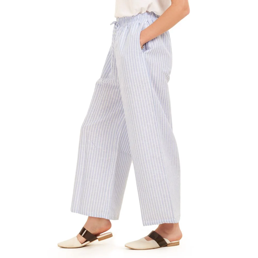 Women summer wide leg pants Light blue stripes - Image 3