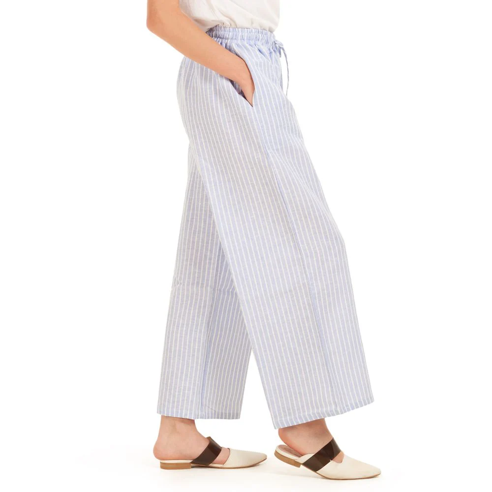 Women summer wide leg pants Light blue stripes - Image 4