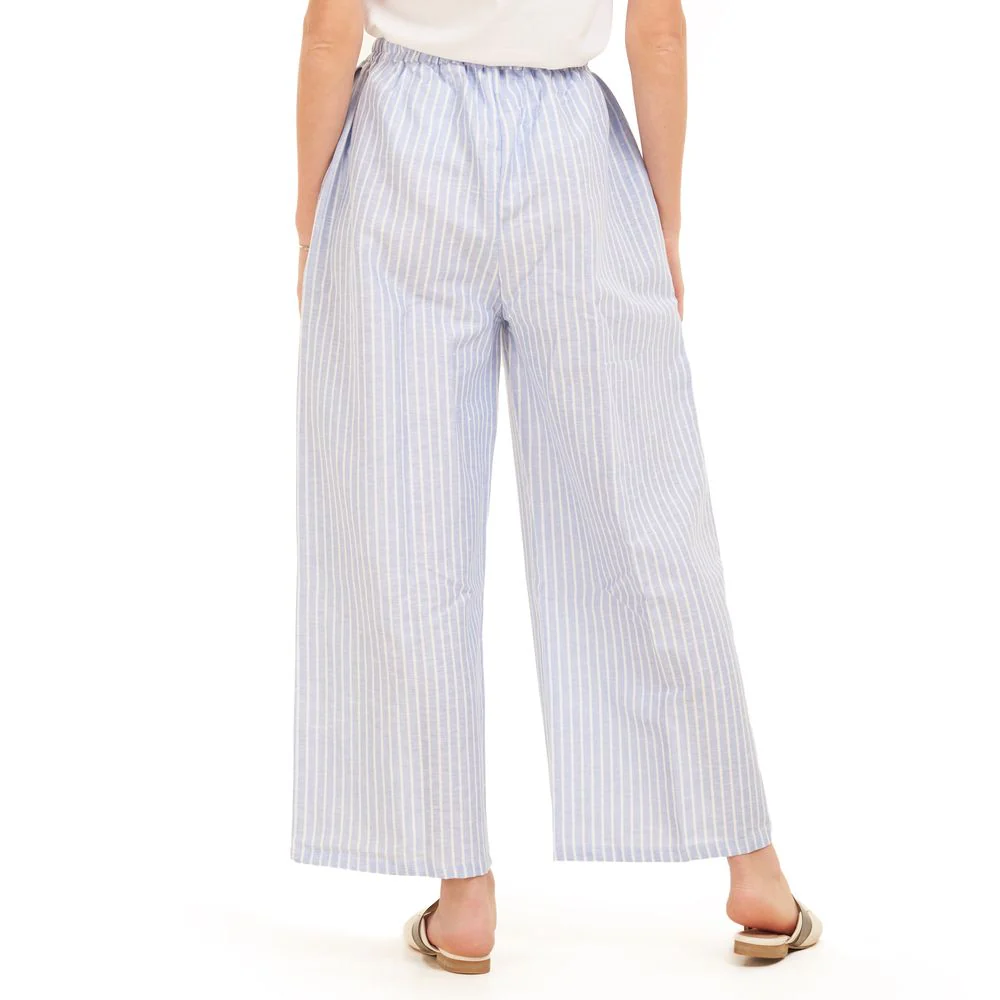 Women summer wide leg pants Light blue stripes - Image 5