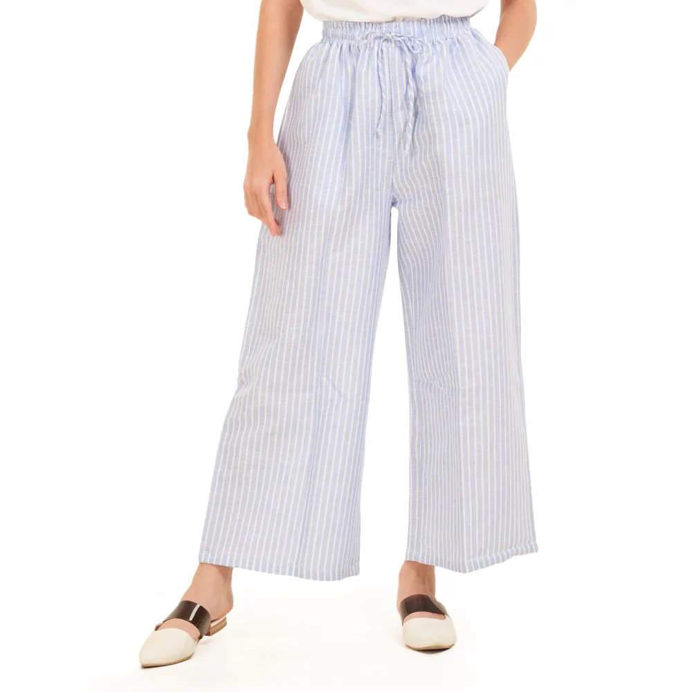 Women summer wide leg pants Light blue stripes - Image 6