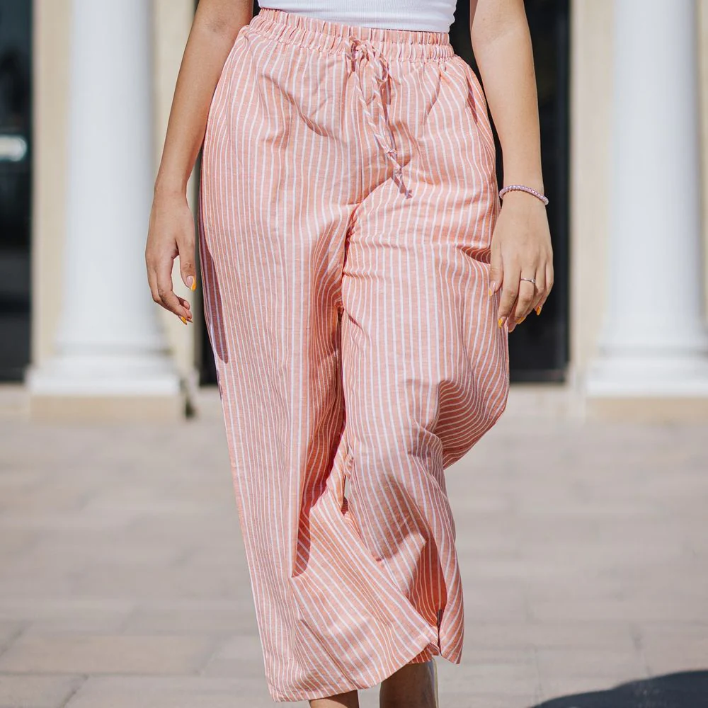 Women summer wide leg pants Orange stripes - Image 3