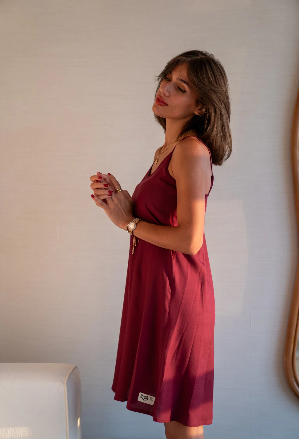 Women summer pajama Burgundy night shirt - Image 2