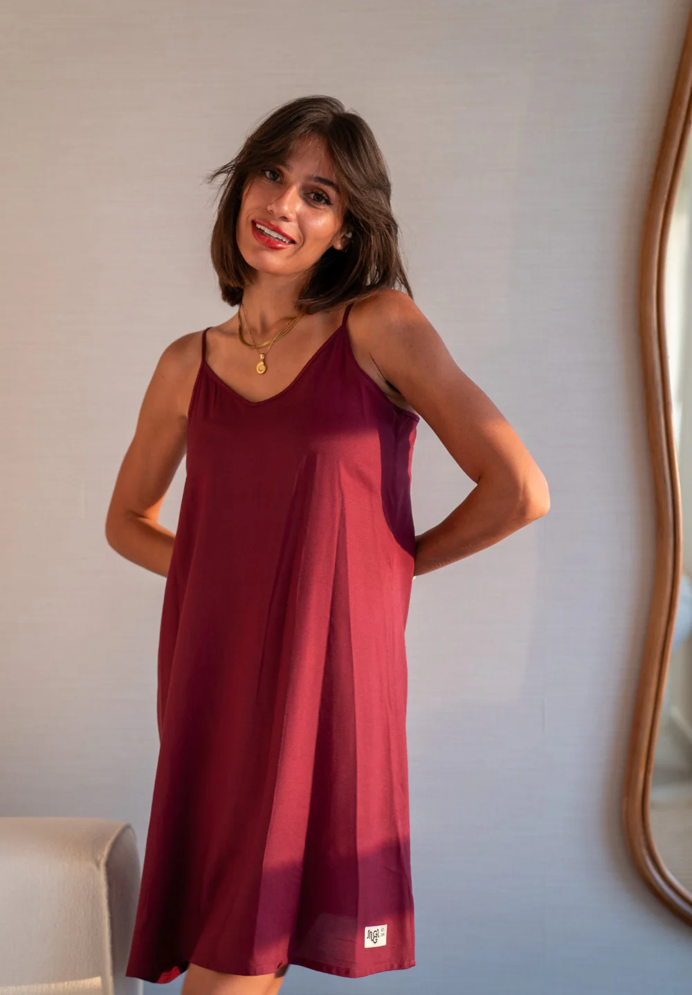 Women summer pajama Burgundy night shirt - Image 3