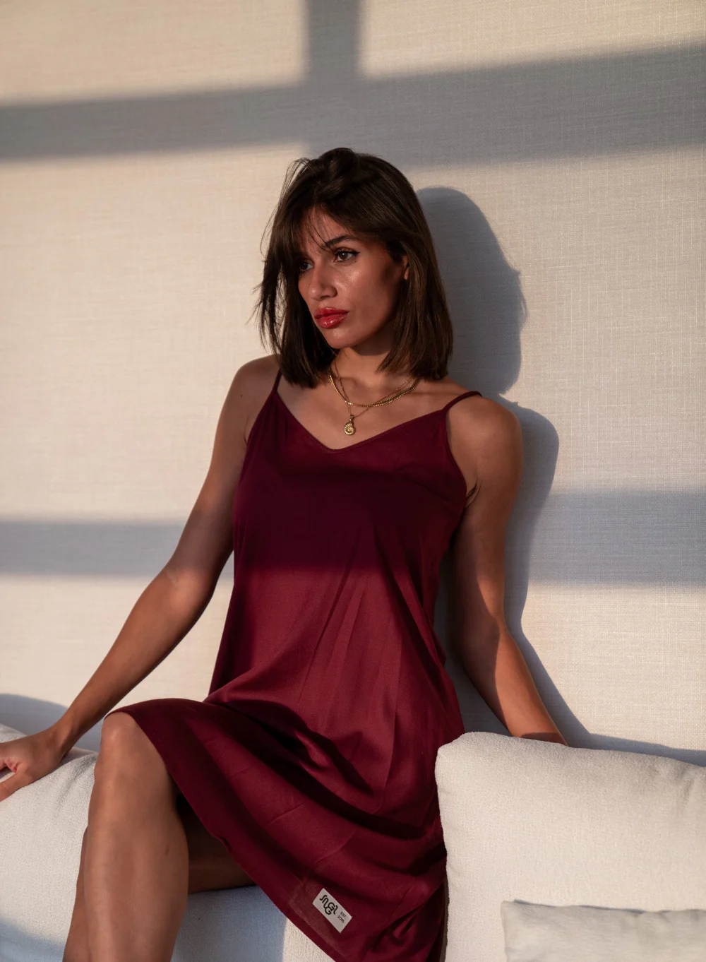 Women summer pajama Burgundy night shirt - Image 4