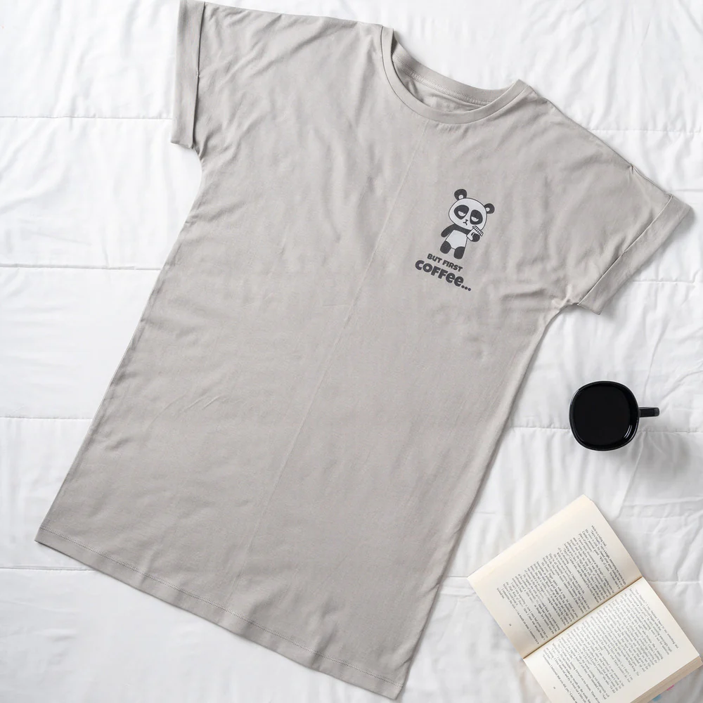 Women summer pajama Coffee Lover Panda night shirt - Image 2
