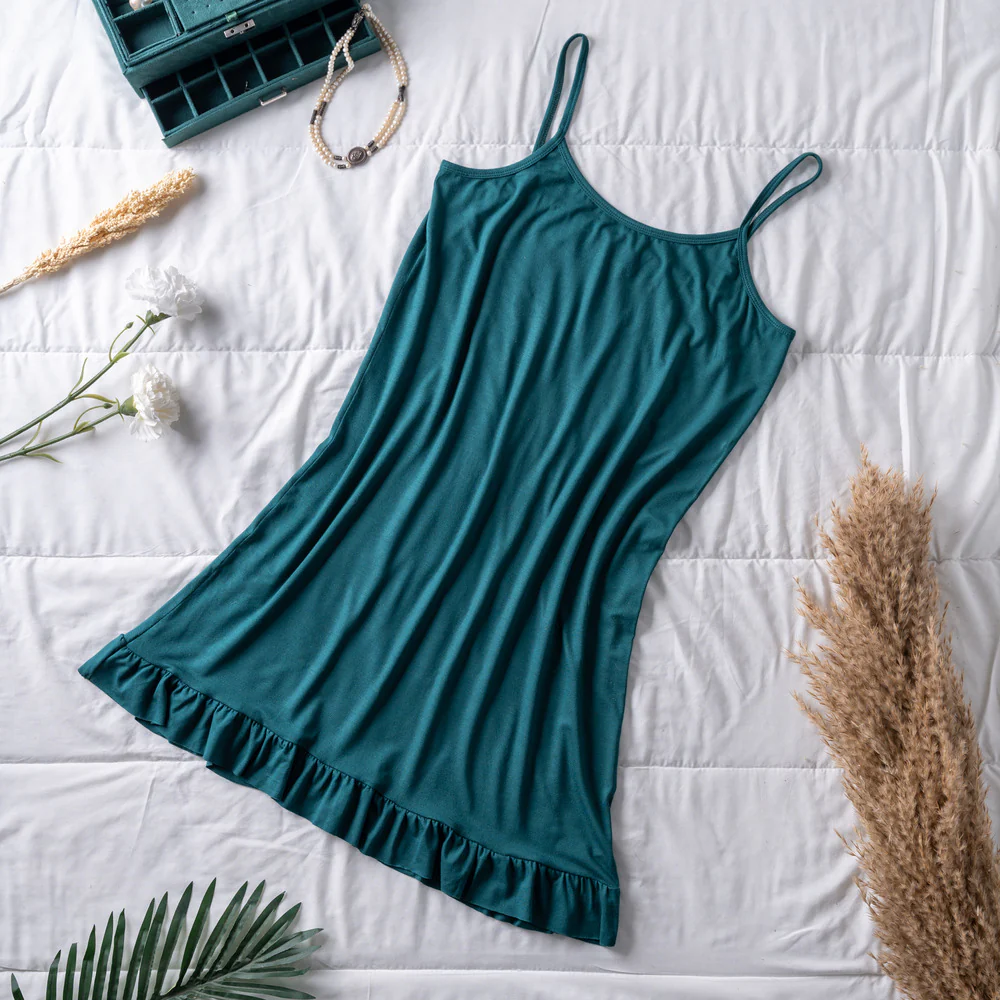 Women summer pajama Dark green ruffles night shirt - Image 2