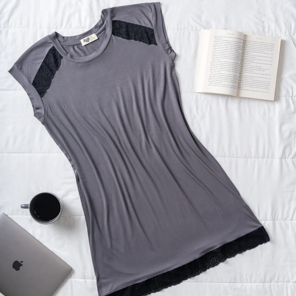 Women summer Dark Grey Lace Night shirt - Image 2