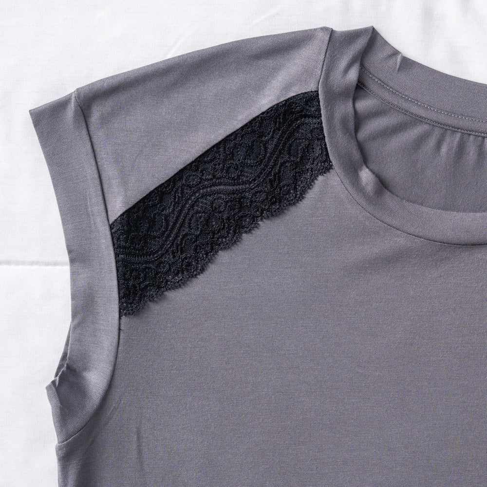 Women summer Dark Grey Lace Night shirt - Image 3